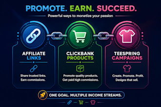 promote your affiliate links, clickbank products, and teespring campaigns