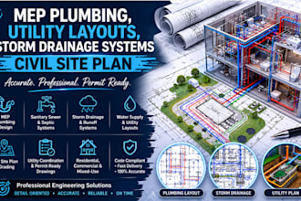 create mep plumbing, utility layouts, storm drainage systems civil site plan