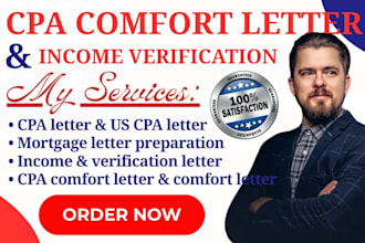 provide CPA comfort letter, income verification mortgage letter