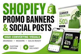shopify product promo banners, social media posts and visual content kit