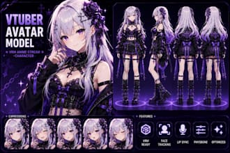 design vtuber avatar model custom vrm anime stream character rigging and setup