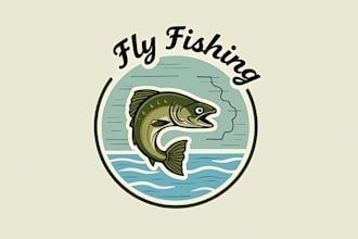 design a unique fly fishing  fish vintage logo for your brand