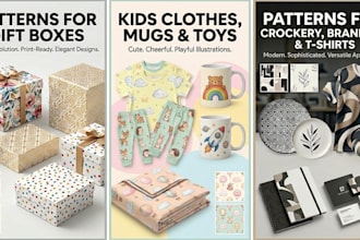 design custom seamless patterns for packaging, kids items, and branding