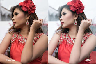 do skin or makeup retouching, and hair cleanup for portrait