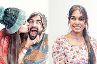 paint custom hand drawn portrait in watercolour