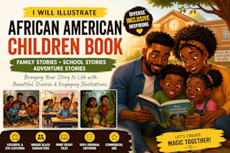 illustrate african american children storybooks, family and adventure stories