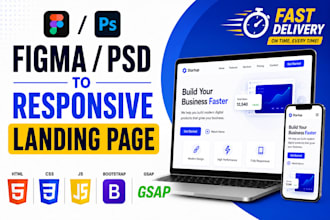 convert figma or PSD to responsive  landing page