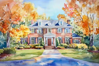 paint custom digital watercolor house,