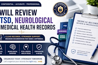 review medical health records, anxiety, ptsd and neurological documentation