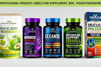 do professional supplement, vitamin, and product labels for bottles, box, pouch