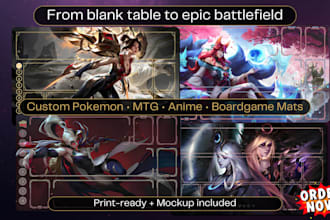 create anime tcg playmat, boardgame mat design, fantasy card game mat, tabletop