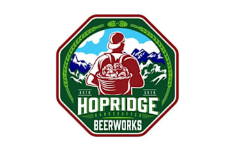 create a brewery bar business logo for hop ridge beer works