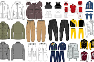 design professional streetwear hoodie, tracksuit,  jacket and clothing tech pack