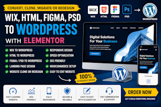 convert wix, HTML, figma, PSD to wordpress with elementor