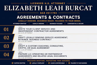 draft a legally binding business contract or retainer as a US startup attorney
