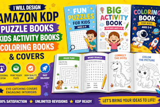 design amazon KDP puzzle books, kids activity books, coloring books and covers