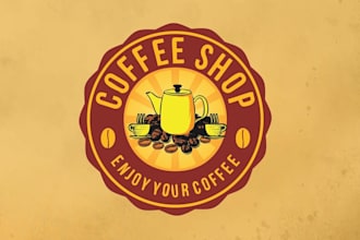 create hand drawn coffee logo for cafe and coffee shop