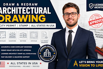 draw and redraw architectural drawing, city permit, and stamp all states in usa
