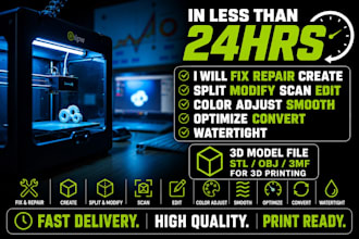 fix repair create split color adjust smooth covert 3d file stl obj 3d printing