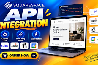 integrate squarespace api, custom code, stripe, zapier and third party apps