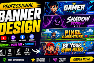 create youtube banner cartoon banner pixel art facebook banner gaming banner