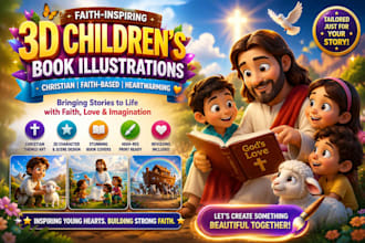 design 3d children book illustration, christian book illustration, faith book