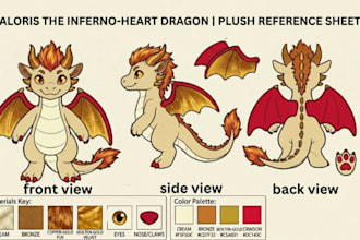 create detailed custom plush toy reference sheet stuffed animal design tech pack