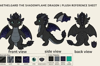 create custom plush reference sheet for plushie stuffed animal toy design