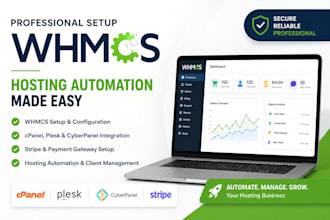 setup whmcs, cpanel, plesk, stripe, cyberpanel and hosting automation system