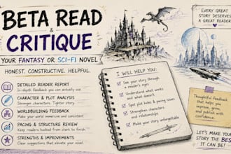 beta read and critique your fantasy or sci fi novel with detailed feedback
