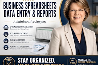 organize business spreadsheets, data entry, reports and administrative support