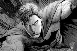 illustrate action packed superhero comic scenes