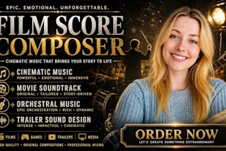 compose film score, cinematic music, movie soundtrack, orchestral music