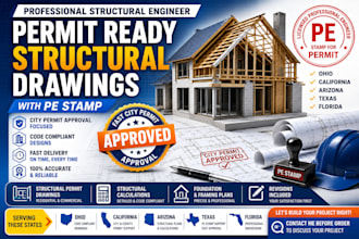 structural engineer permit drawing with pe stamp for tx, fl, ca, az, oh