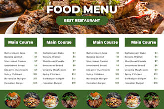 do food menu design, restaurant menu design, food flyer and digital menu