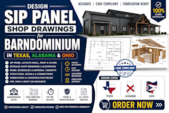 design sip panel shop drawings for barndominium in texas, alabama and ohio