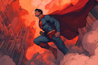 illustrate cinematic superhero comic scenes and covers