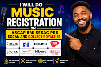 do music registration on ascap bmi sesac prs socan and collect royalties