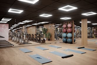 design luxury gym and fitness interiors with realistic 3d renders