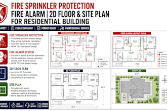 fire sprinkler protection fire alarm 2d floor site plan for residential building