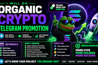 do organic crypto telegram promotion, solana meme coin pump fun, ico presale