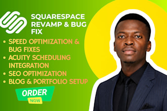 revamp squarespace website, fix, update squarespace website for business