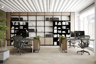 design modern office interiors with realistic 3d renders