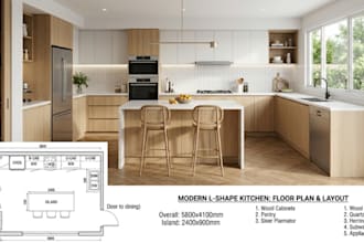 do 3d kitchen interior design plan with kitchen cabinet and floor plan