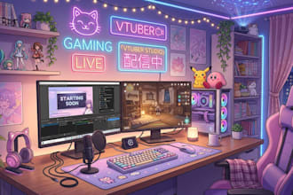 design cozy and animated vtuber backgrounds, stream overlay, illustration design