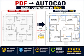 convert PDF, sketch, or image to autocad dwg 2d drawing