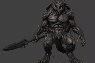 remake3d fantasy muscular character,mythical creature,armored weapon,glb mod,vrm