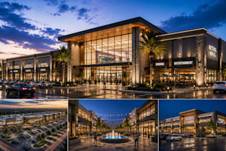 render shopping plaza supermarket retail mail exterior visualization