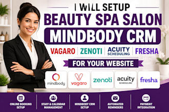 setup beauty spa salon mindbody CRM vagaro zenoti acuity fresha for your website