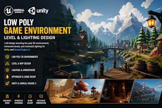create low poly 3d game environments, level design, and lighting in ue5